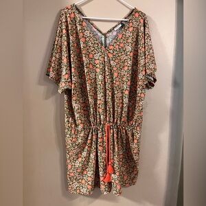 Cabana Life romper womens XL floral pink green UPF 50 Dolman stretch beach boho